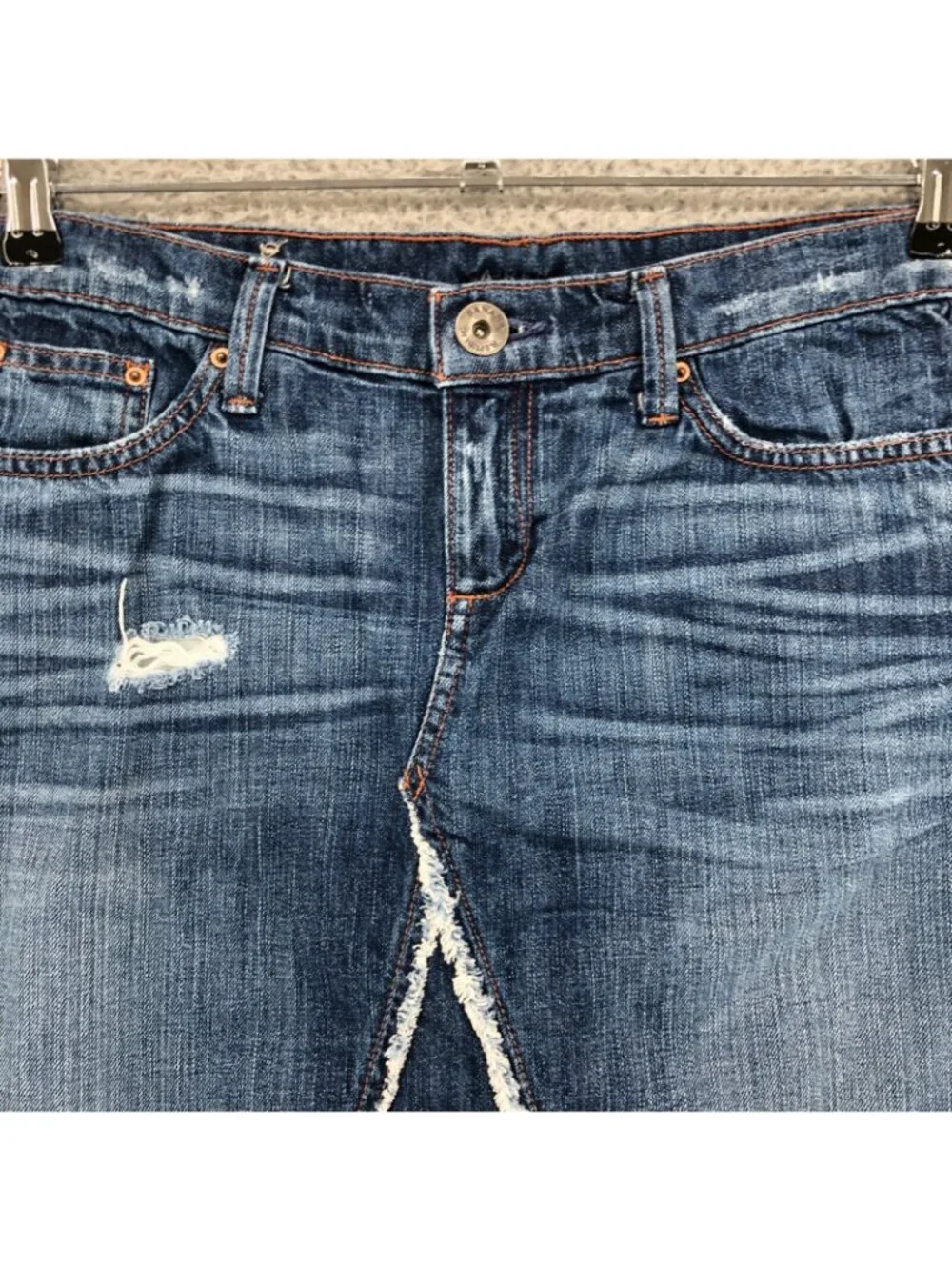 Banana Republic Skirt Womens 26 Blue Denim Mini Raw Hem Distressed Frayed Pocket